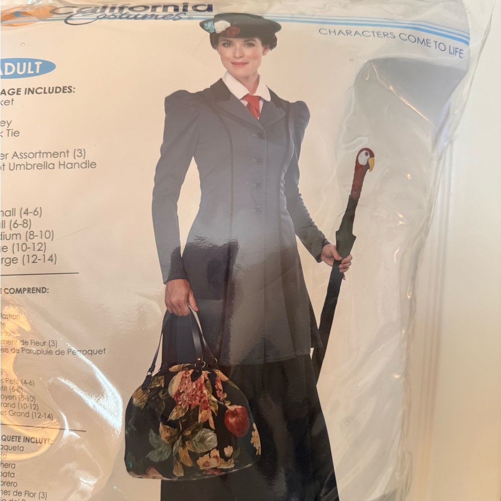 Mary Poppins/English Nanny Costume with Parrot Umbrella top and full outfit